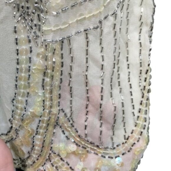 Vintage Lillie Rubin Silk Off White Beaded Dress Sz S Flapper Roaring 20s Retro - Picture 5 of 16